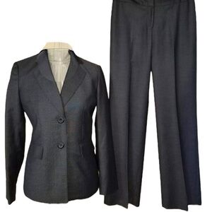 Nine West x Kasper Brown Tailored Pantsuit Polish Trousers Fitted Blazer Refined